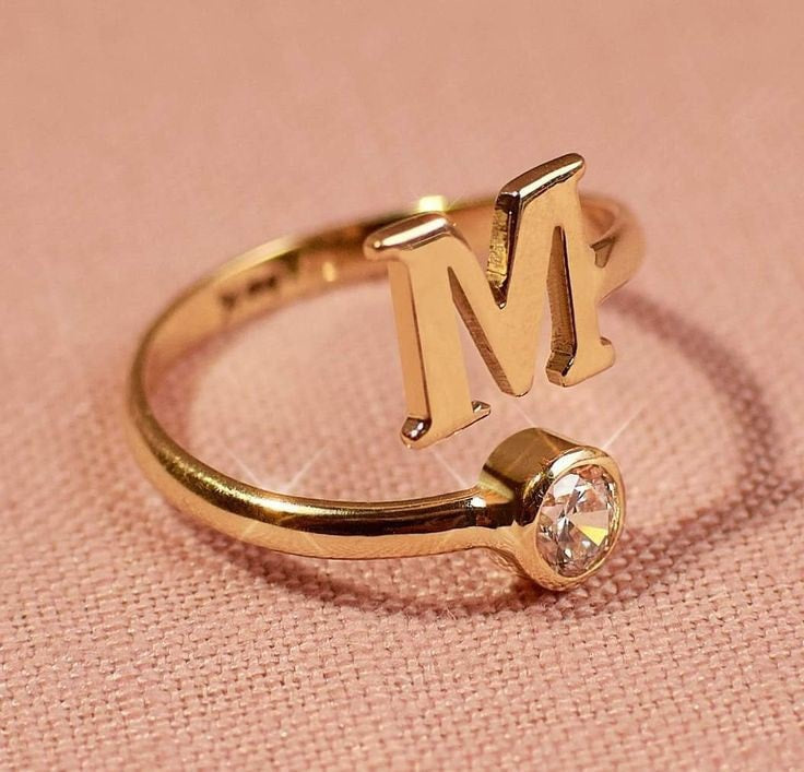 Customized A to Z Letter Gold Color Metal Adjustable Opening Ring-Name Alphabet