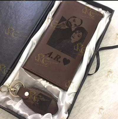 KC Customized Men & Women Long Leather Wallet Set