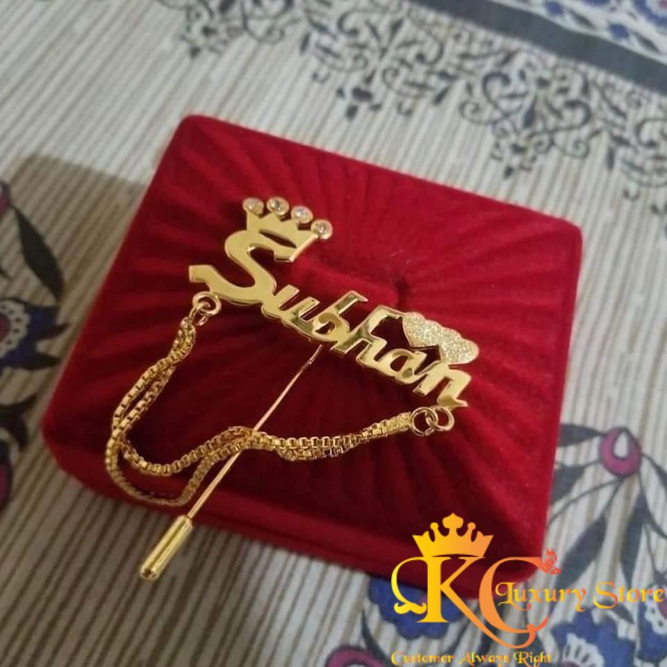 KC Customized Coat Lapilpin Crown & Double Heart With Your Name