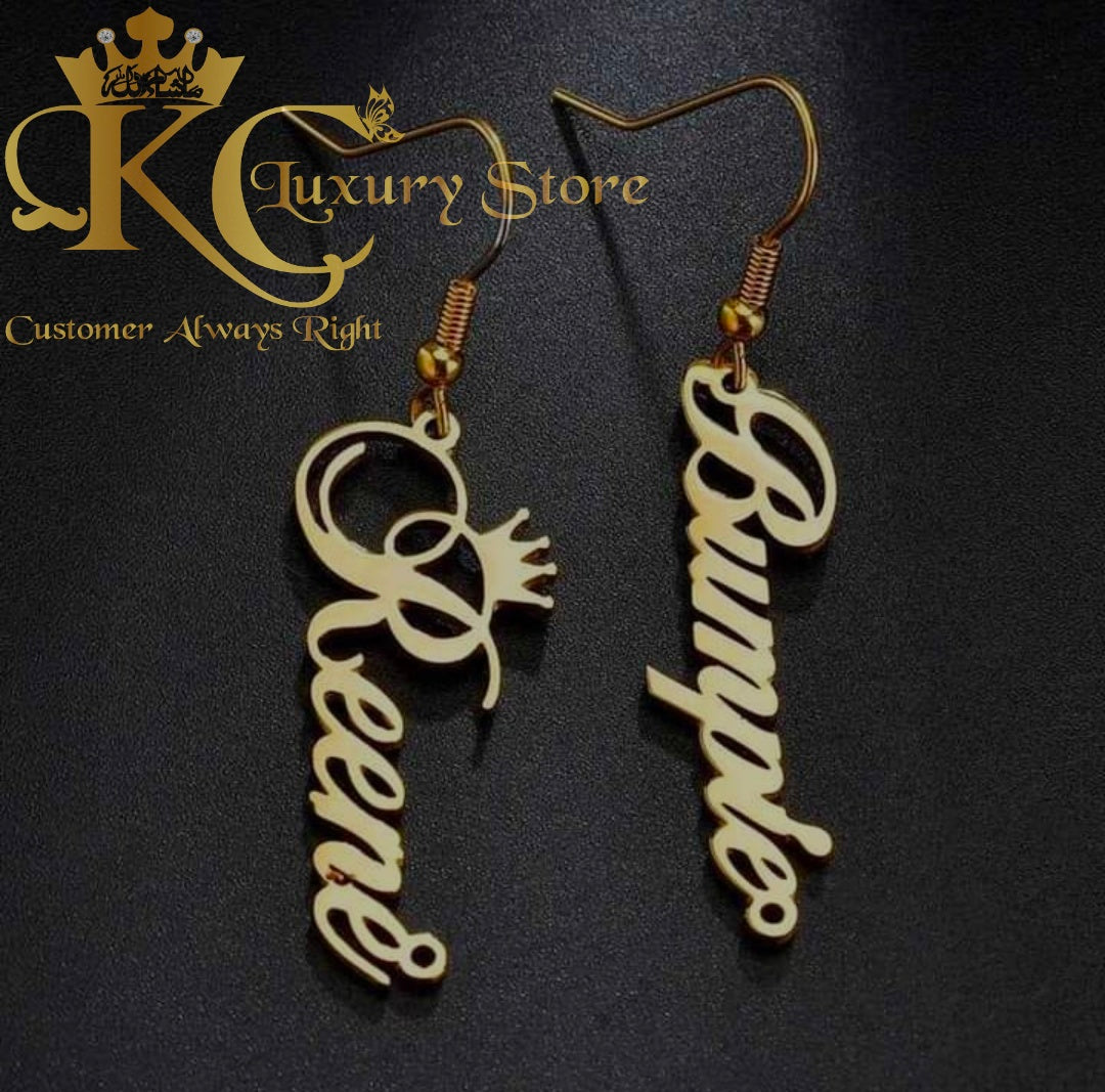 KC Customized Crown Earring With Your Name