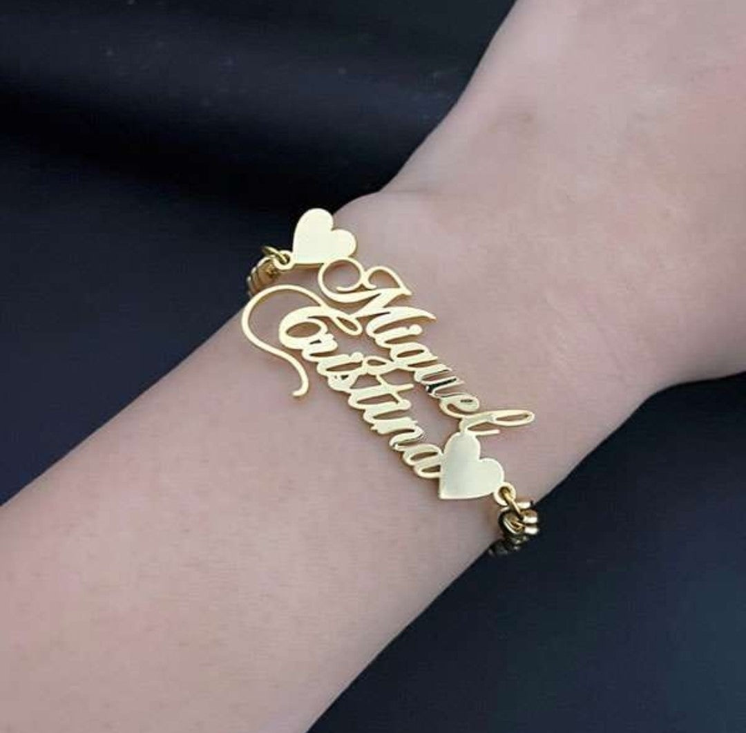 KC Customized Fancy Bracelet for Girls with Heart Double Name