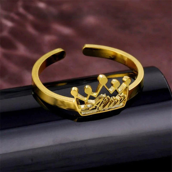 Customized Adjustable Crown Name Ring